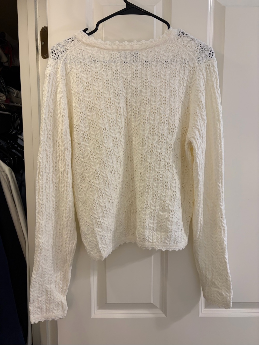 GAP Ivory Open-Knit Scallop-Edge Button Cardigan - Picture 2 of 6